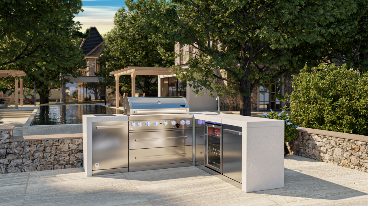 Mont Alpi Outdoor kitchen 805 Deluxe BBQ Grill Island with 90 Degree Corner & Beverage Center - MAi805-D90BEV