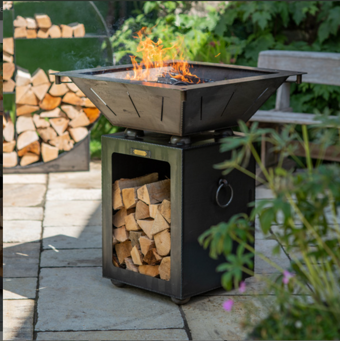 Box Tower with Log Store and Two Swing Arm BBQ Racks