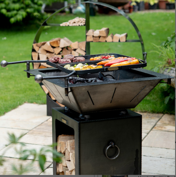 Box Tower with Log Store and Two Swing Arm BBQ Racks