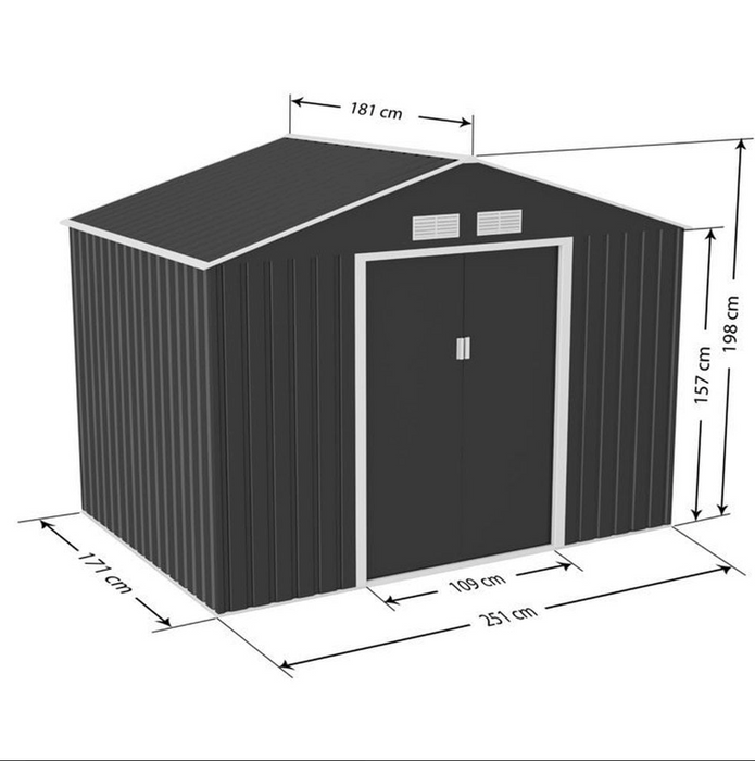 HERA APEX METAL SHED INCLUDING FOUNDATION KIT 9X6