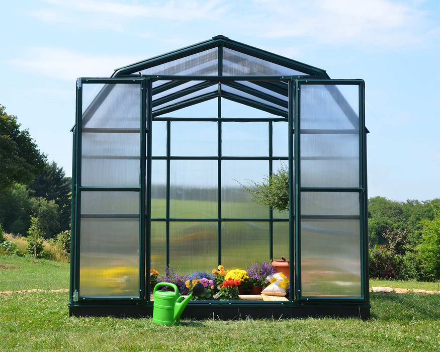 Hobby Gardener 8 ft. x 8 ft. Greenhouse Kit - Green Structure & Frost Twinwall Panels