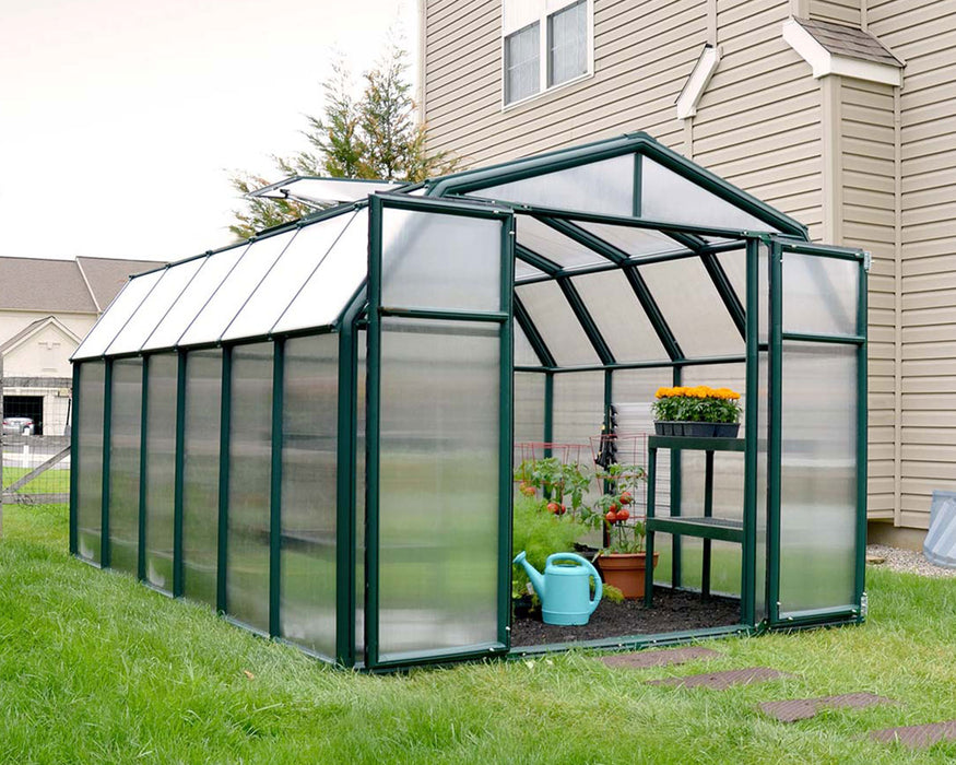 Hobby Gardener 8 ft. x 12 ft. Greenhouse Kit - Green Structure & Frost Twinwall Panels
