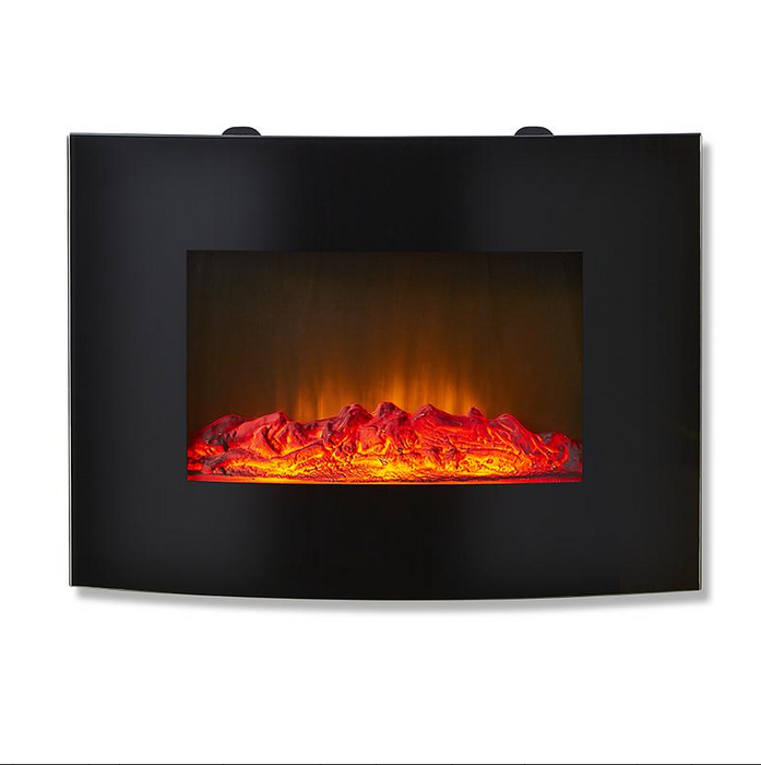 Curved Glass Wall Mounted Fireplace with Weekly Timer 22 Inch