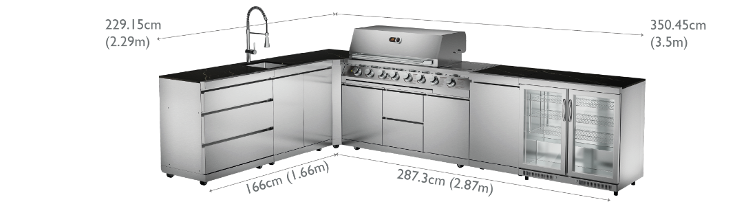 Whistler Stroud 6 Burner Outdoor Kitchen ( New Double line rounded Hood )
