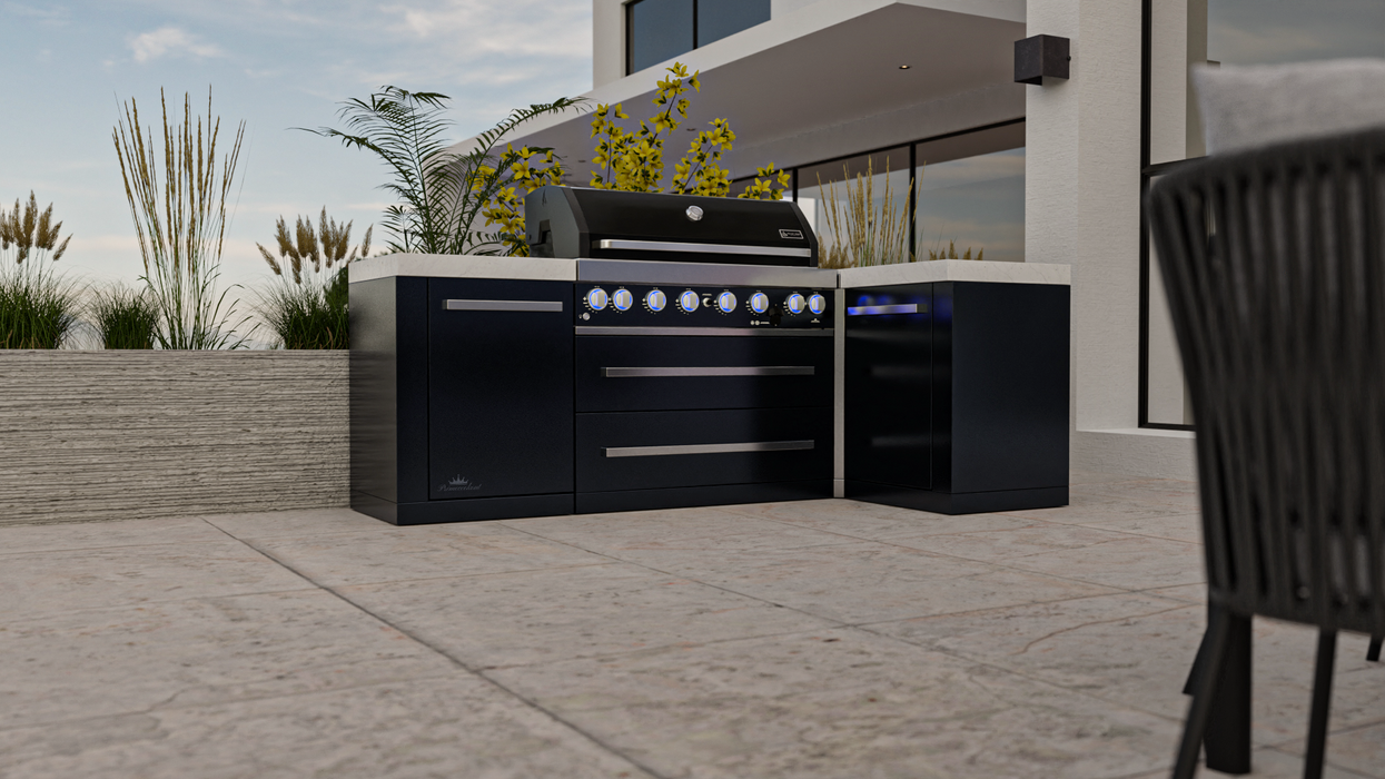 Mont Alpi Outdoor kitchen 805 Black Stainless Steel Island featuring a 90-degree corner MAi805-BSS90C - 2.4M