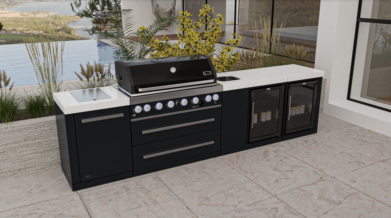 Mont Alpi Outdoor kitchen 805 Black Stainless Steel Island with a Beverage Center and Fridge Cabinet MAi805-BSSBEVFC1 + COVER 3.4M