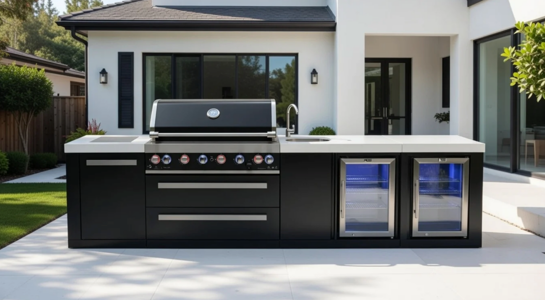 Mont Alpi 6-burrner Deluxe Island with Fridge Cabinet with Granite work top