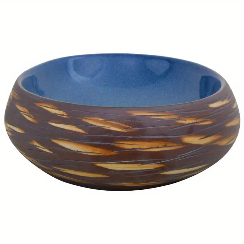Stylish Oval Ceramic Bathroom Sink Brown and Blue Modern Design