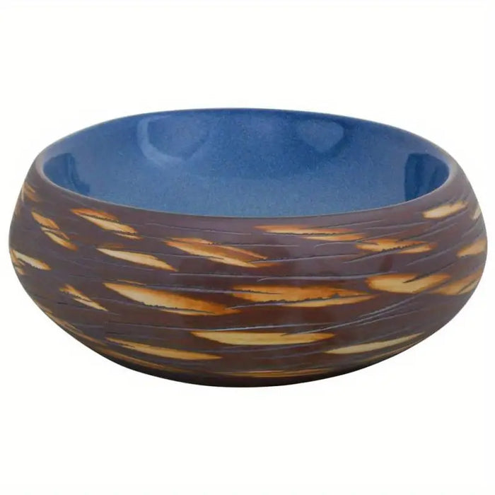 Stylish Oval Ceramic Bathroom Sink Brown and Blue Modern Design