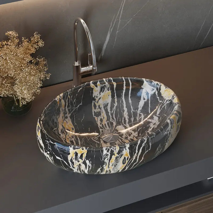 Black Marble Effect Ceramic Sink Basin