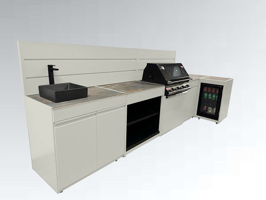 Vision Outdoor Kitchen L Shape Beefeater 4 Burner, Fridge and Sink