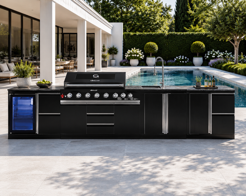 Goriller Outdoor Kitchen | 8-Burner Gas Grill, Single Door Fridge, Sink & Workstation | 4.2m Compact Luxury Design (Copy)