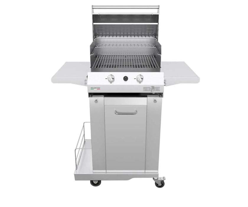 Pianeta Grill - Fry Top 500 High 2-burner gas barbecue, with Sunny High trolley & Round grills