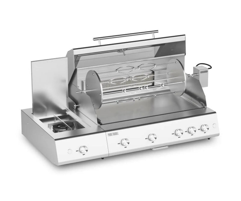 Barbecue Grill - Fry Top 750 5-burner Hybrid with Rotisserie & Round Griddles