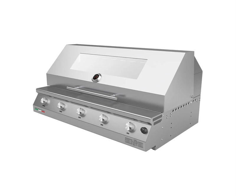 Barbecue Grill - Fry Top 1000 Professional 5 Burner Built-in Hybrid with Lid and half Teppanyaki Plate