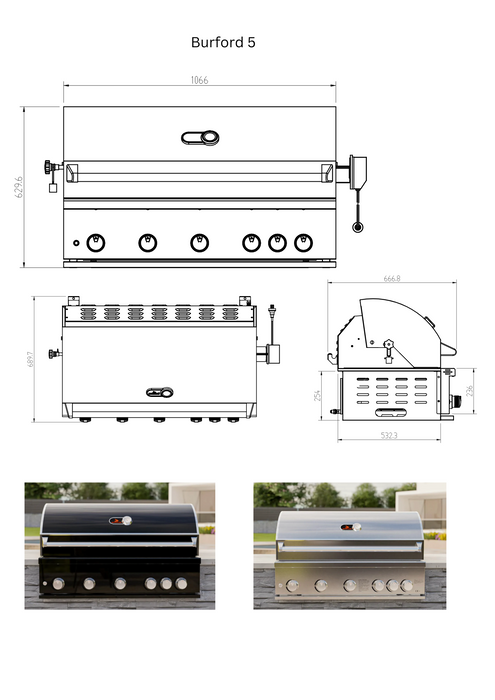 Whistler Fairford Black Outdoor Kitchen with Burford 5-Burner BBQ | 3.6M Full-Length