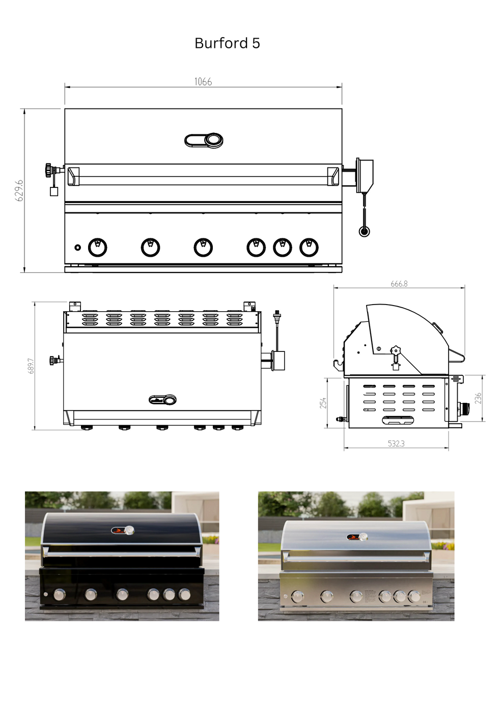 Whistler Fairford Black Outdoor Kitchen with Burford 5 Burner BBQ | 4.5 M Full-Lenght