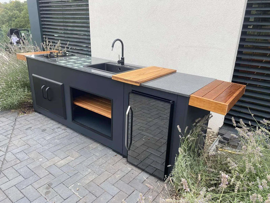 Grillandia Outdoor Kitchen, 2 Burner Gas Hob, Fridge, Sink and Cutting Board - 2.4M
