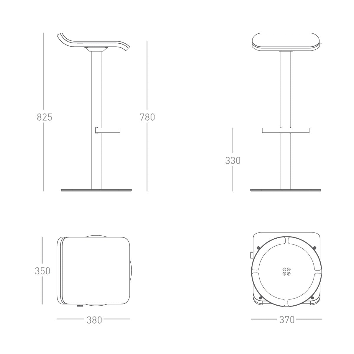 Bar Stool ED Height-adjustable White/Oak x2