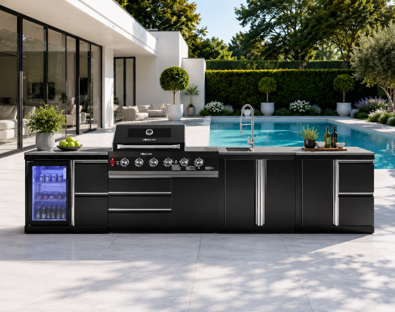 Goriller Outdoor Kitchen | 6-Burner Gas Grill, Sink Fridge & Workstation | 3.9m Compact Luxury Design