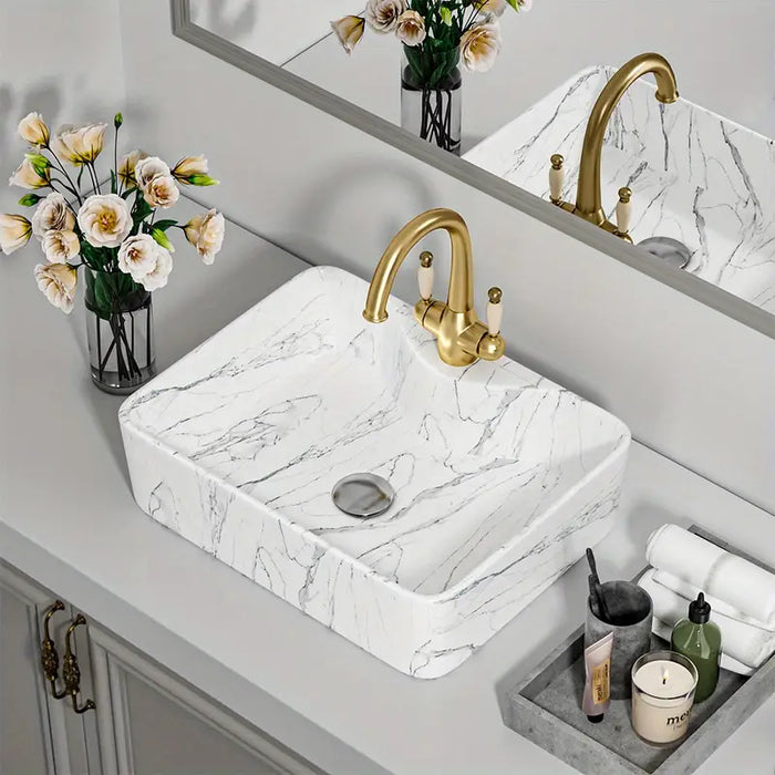 Sink Nordic White Rectangle Ceramic Countertop Basin