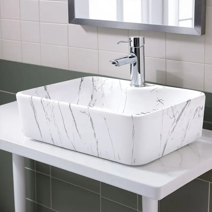 Sink Nordic White Rectangle Ceramic Countertop Basin