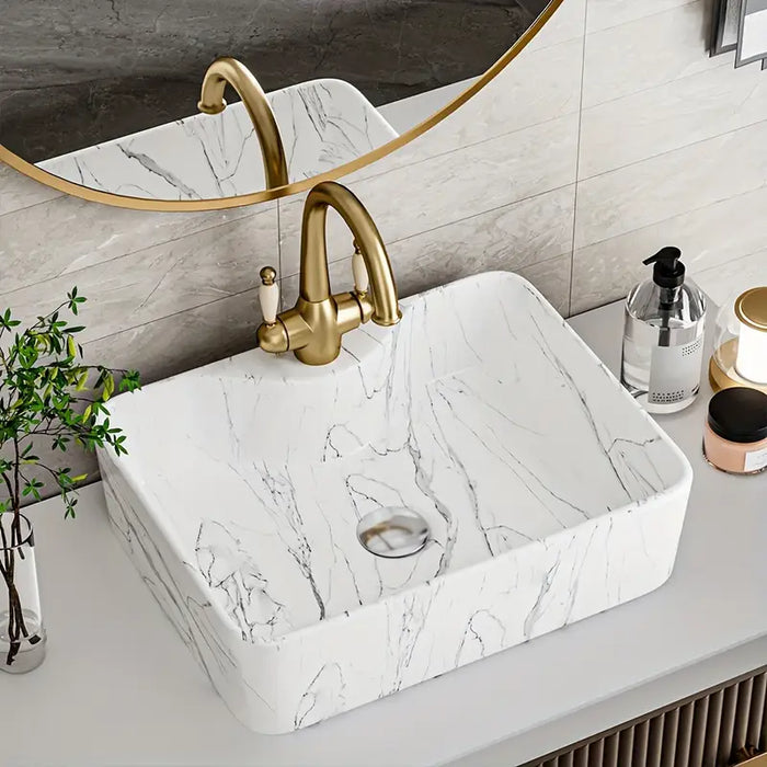 Sink Nordic White Rectangle Ceramic Countertop Basin