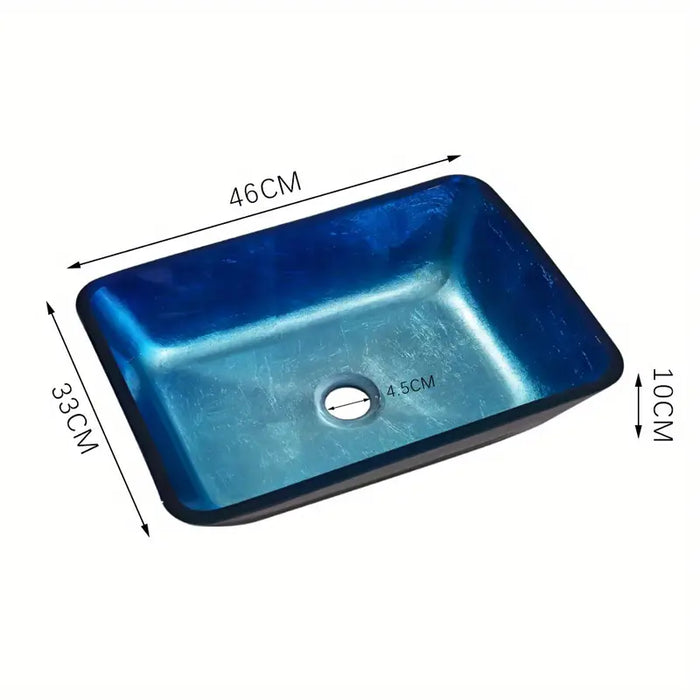 Blue Tempered Glass Wash Basin Table Top