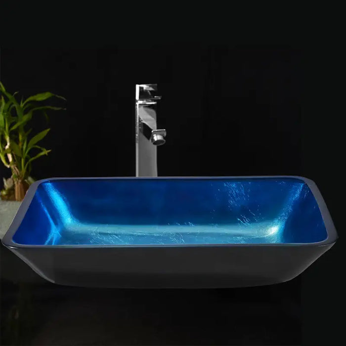 Blue Tempered Glass Wash Basin Table Top