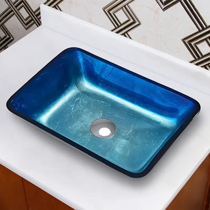 Blue Tempered Glass Wash Basin Table Top