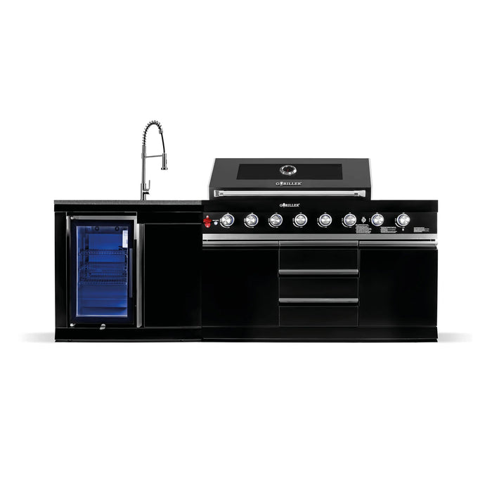 Goriller Outdoor Kitchen | 8-Burner Gas Grill, Sink and Single Fridge | 2.5m Compact Luxury Design