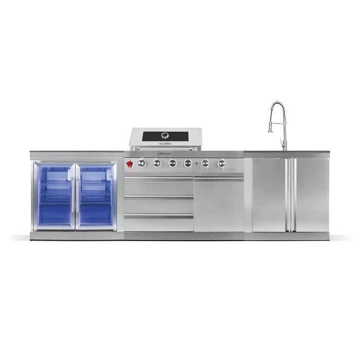 Goriller Outdoor Kitchen SilverBack| 6-Burner Gas Grill, Double Door Fridge and Sink | 3m