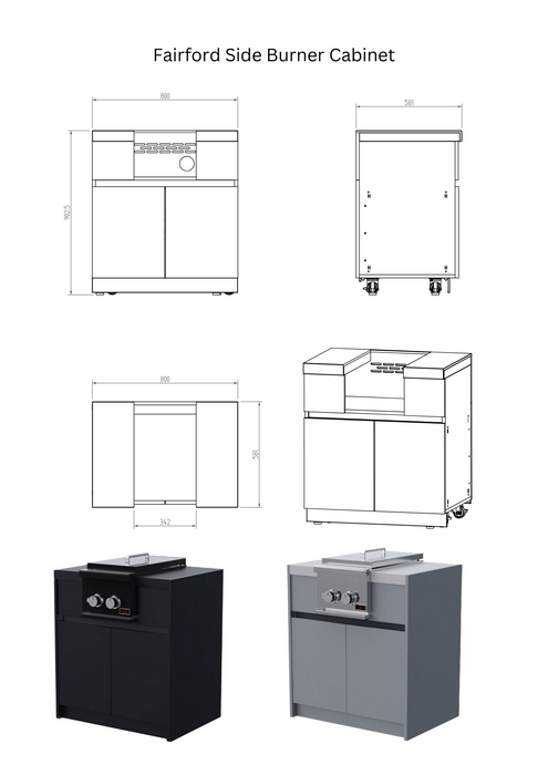 Whistler Fairford Grey L-Shaped Outdoor Kitchen with Burford 5-Burner BBQ & Green Egg | Dimensions 3.1m x 5.1m