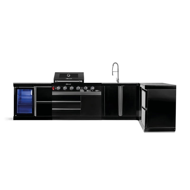 Goriller Outdoor Kitchen | 6-Burner Gas Grill, Sink Fridge & Workstation L-Shape | 4.5m Compact Luxury Design