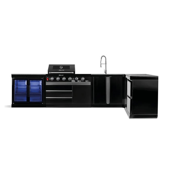 Goriller Outdoor Kitchen | 6-Burner Gas Grill, Sink Double Door Fridge & Workstation L-Shape | 4.5m Compact Luxury Design