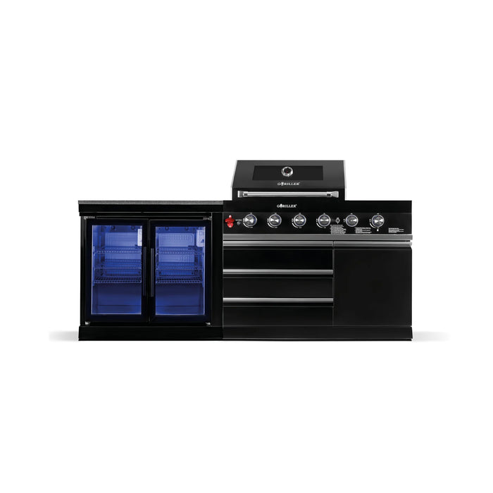 Goriller Outdoor Kitchen | 6-Burner Gas Grill, and Double Door Fridge | 2.2m Compact Luxury Design