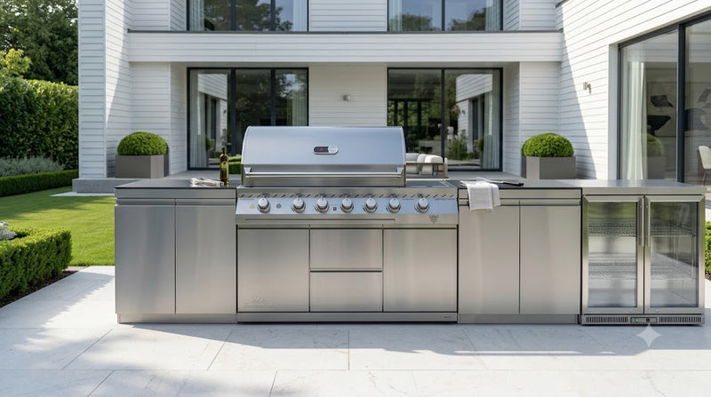 Whistler Outdoor Kitchen 6 Burner BBQ, Fridge, Double Doors and Gas Bottle Cabinet | 4M