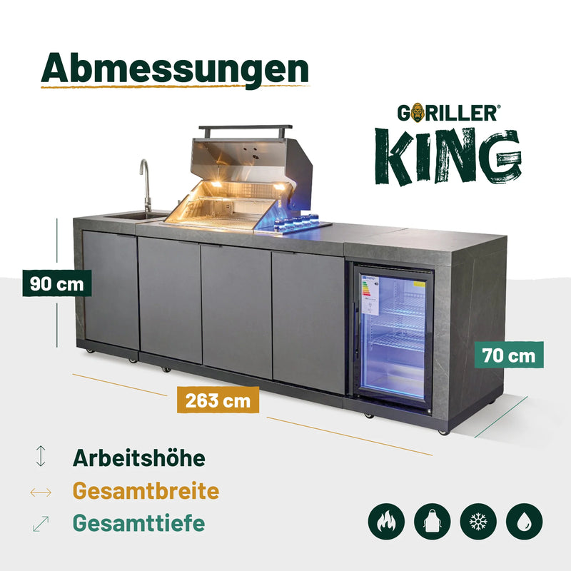Goriller Outdoor Kitchen King | 5-Burner Gas Grill, Refrigerator & Sink | 2.7m