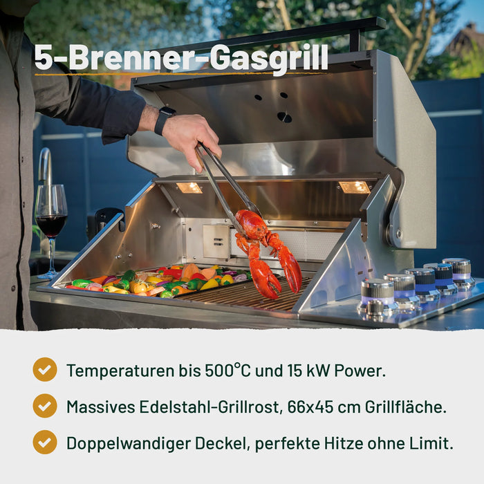Goriller Outdoor Kitchen King | 5-Burner Gas Grill, Refrigerator & Sink | 2.7m
