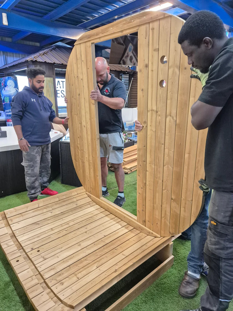 Outdoor Oval Barrel Sauna Combination Infrared/ traditional 1842 x1200 x 1945mm