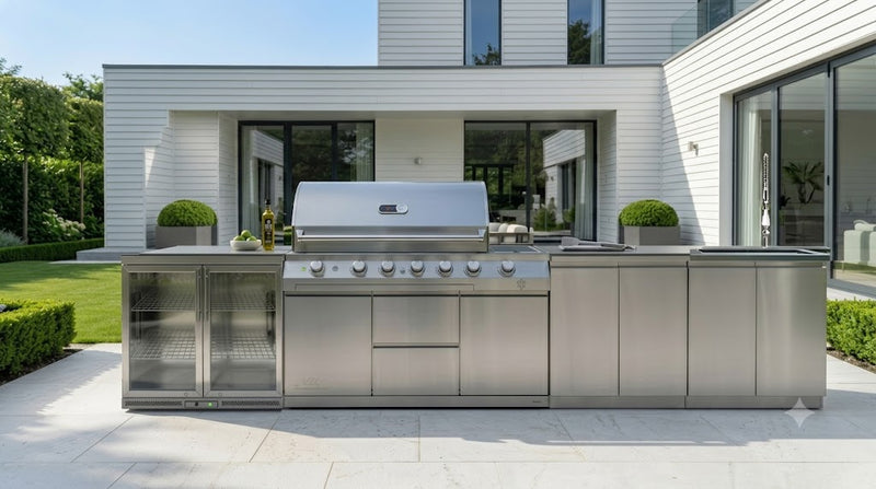 Whistler Outdoor Kitchen 6 Burner BBQ, Sink, Fridge and Gas Bottle Cabinet | 4M
