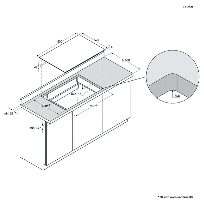 Hoover HIF84DCS 80cm Wi-Fi Induction Hob, 1 Flexi + 2 zones, dual slide controls, Black Glass