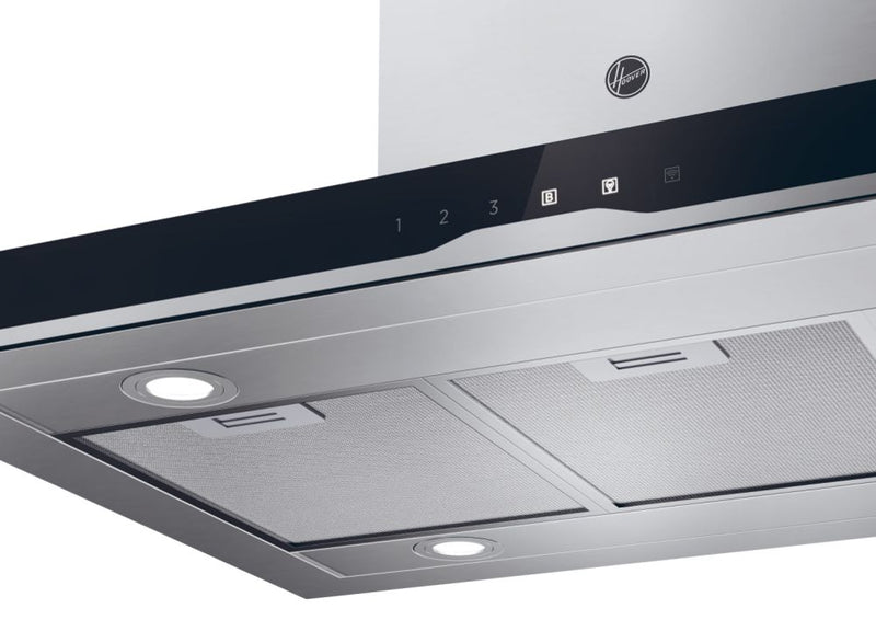 Hood Island Freestanding Island Decorative, Stainless Steel, LED, SS+ black front glass panel