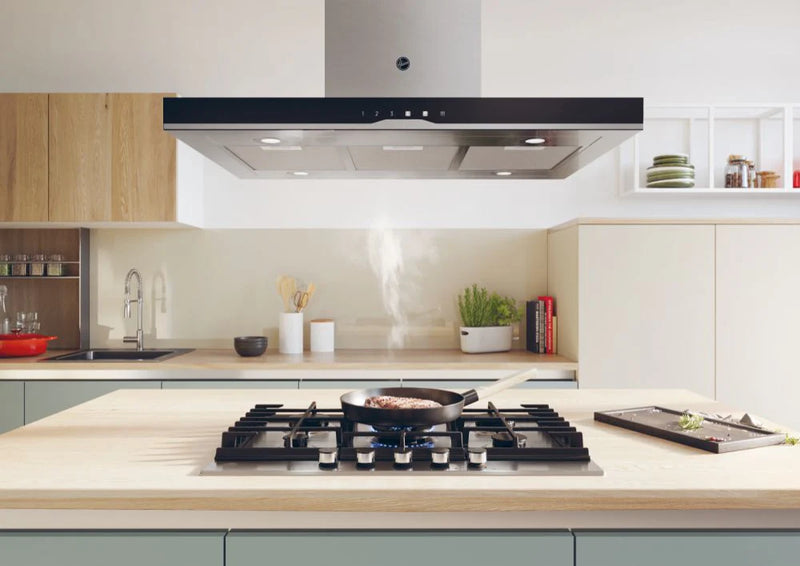 Hoover HTSI9CBK5XWIFI 90cm Island Cooker hood in stainless steel & Black glass trim