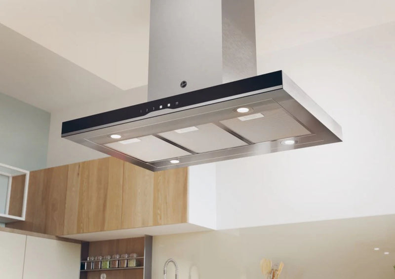 Hoover HTSI9CBK5XWIFI 90cm Island Cooker hood in stainless steel & Black glass trim