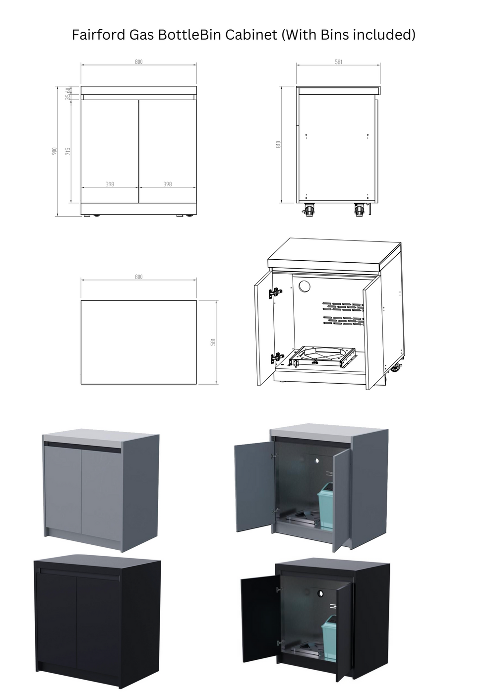 Whistler Fairford Black Outdoor Kitchen with Burford 5 Burner BBQ | 4.5 M Full-Lenght