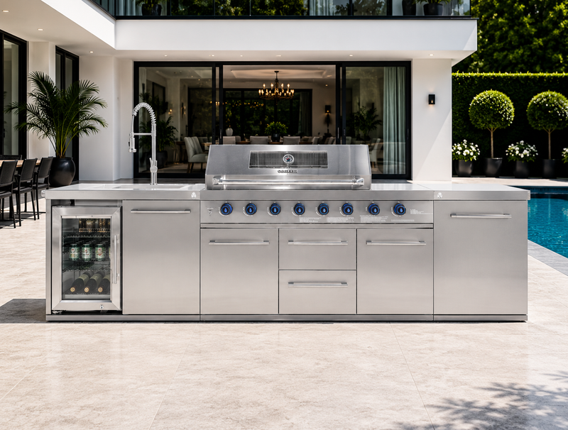 Goriller Outdoor Kitchen Empire | 8-Burner Gas Grill, Fridge, Sink & WorkStation | 3m
