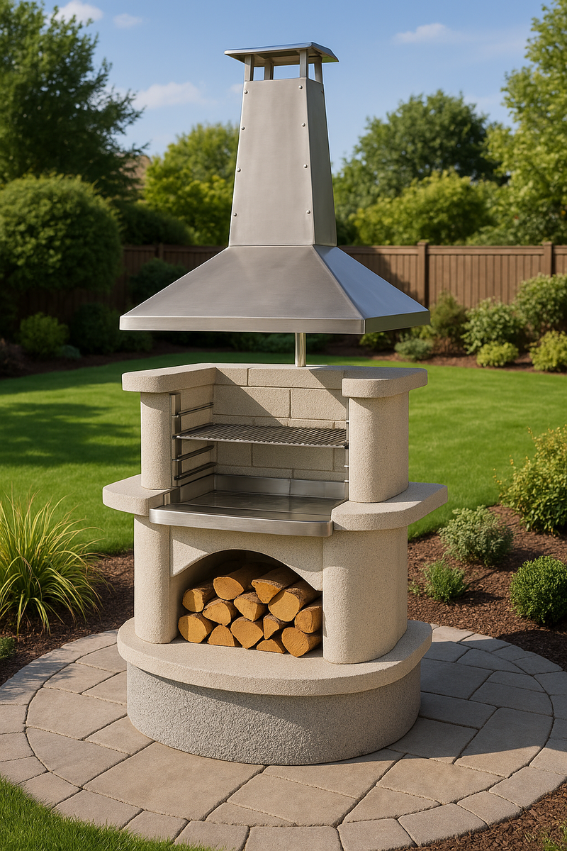 Buschbeck Venedig Masonry Barbecue with Stainless Steel Hood and base
