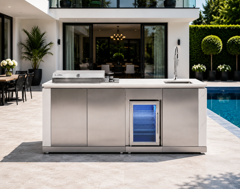 Goriller Outdoor Kitchen Alpha | 4-Burner Gas Grill, Refrigerator & Sink | 2.3m