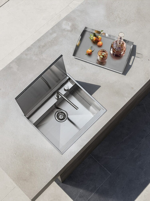 Barazza LAB COVER 316 Outdoor 1 bowl sink cm. 57x51 with lid + tap - satin stainless steel